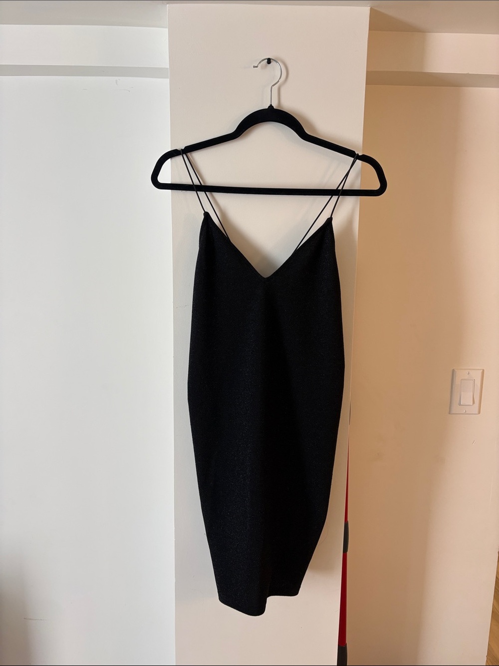 Divided Black Slip Dress with Thin Straps